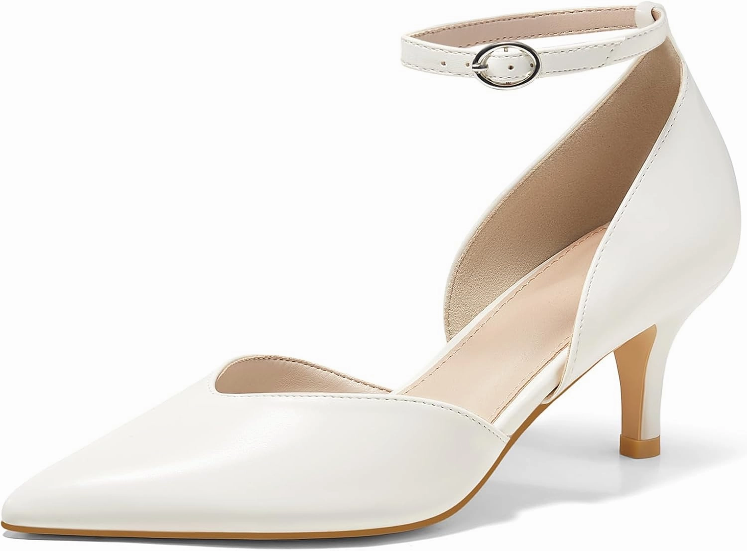Womens Kitten Heels Comfortable Low Heel Dress Shoes Pointed Toe Ankle Strap Cutout D'Orsay Wedding Party Pumps