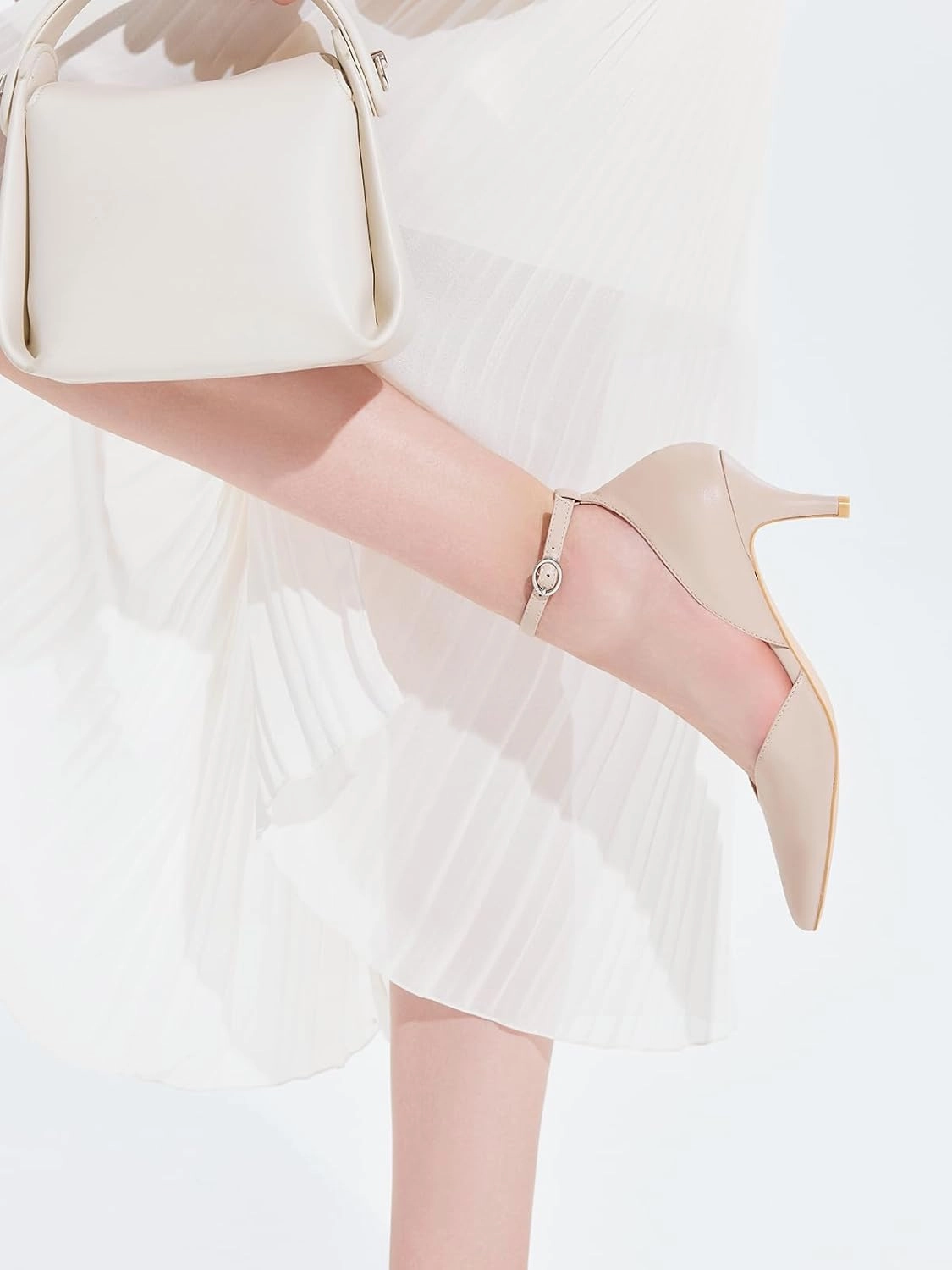 Womens Kitten Heels Comfortable Low Heel Dress Shoes Pointed Toe Ankle Strap Cutout D'Orsay Wedding Party Pumps