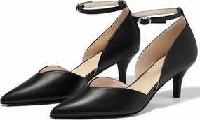 Womens Kitten Heels Comfortable Low Heel Dress Shoes Pointed Toe Ankle Strap Cutout D'Orsay Wedding Party Pumps