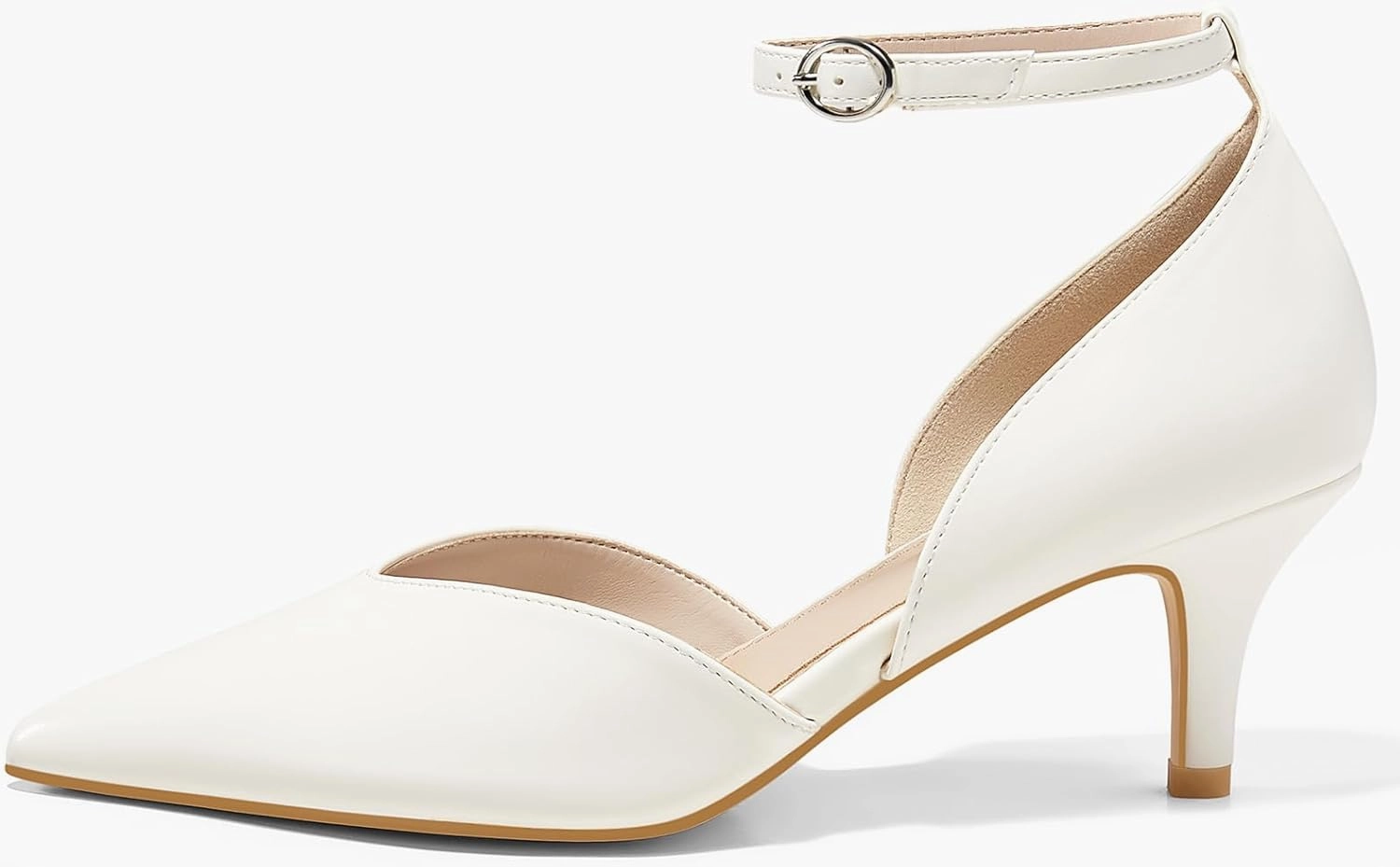 Womens Kitten Heels Comfortable Low Heel Dress Shoes Pointed Toe Ankle Strap Cutout D'Orsay Wedding Party Pumps