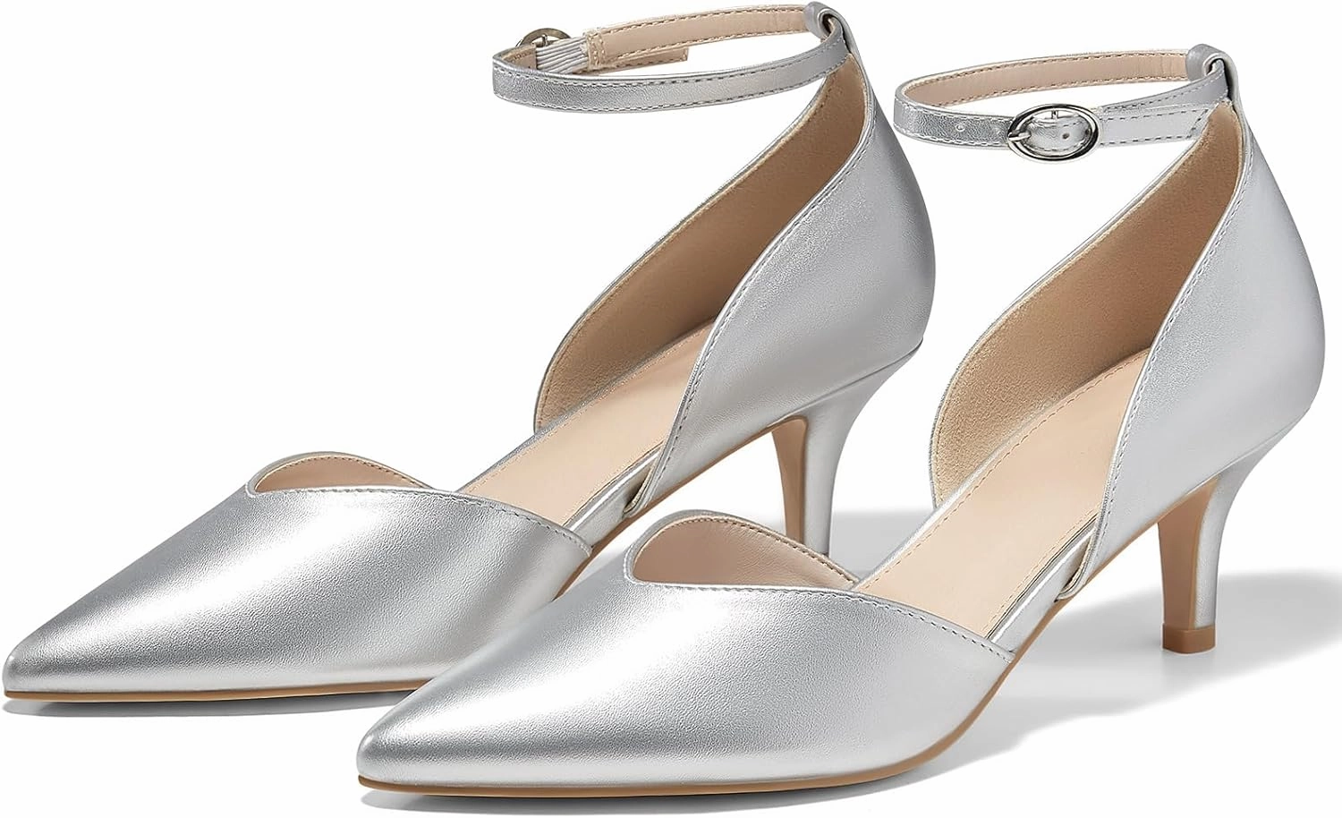 Womens Kitten Heels Comfortable Low Heel Dress Shoes Pointed Toe Ankle Strap Cutout D'Orsay Wedding Party Pumps