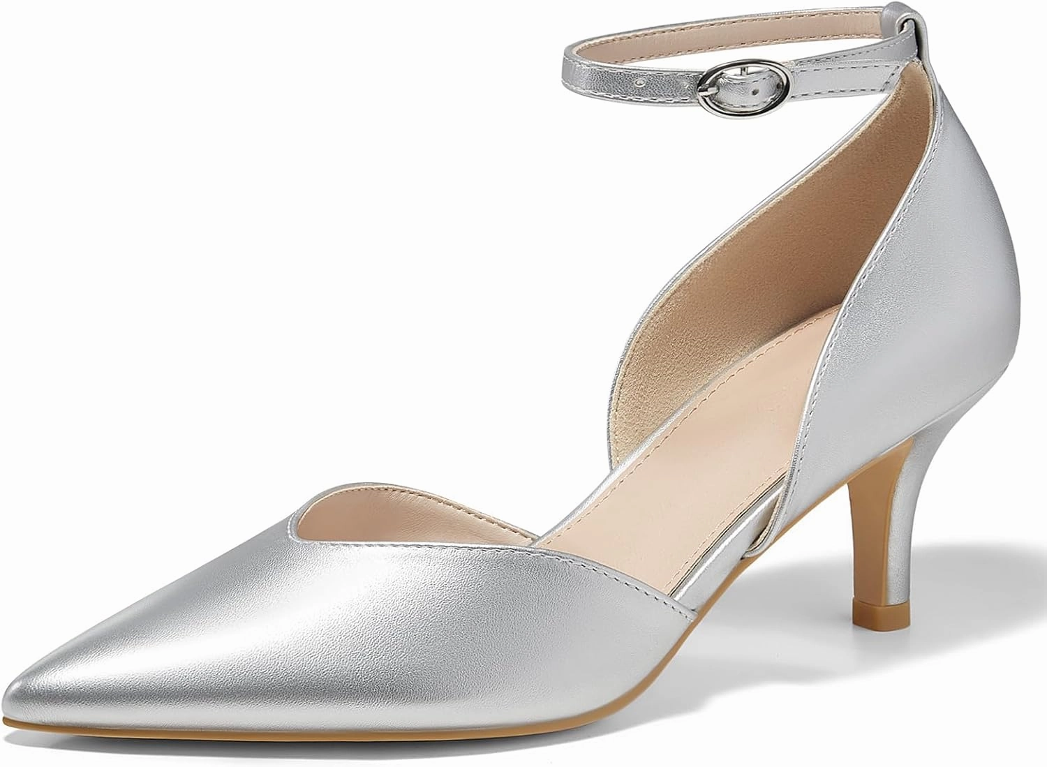 Womens Kitten Heels Comfortable Low Heel Dress Shoes Pointed Toe Ankle Strap Cutout D'Orsay Wedding Party Pumps
