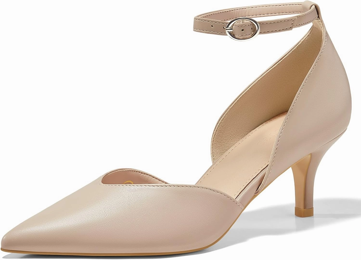 Womens Kitten Heels Comfortable Low Heel Dress Shoes Pointed Toe Ankle Strap Cutout D'Orsay Wedding Party Pumps