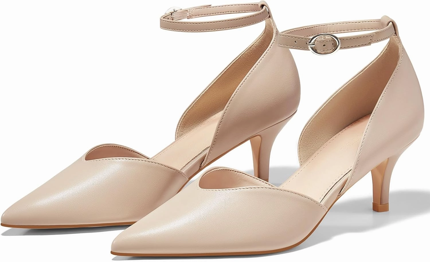Womens Kitten Heels Comfortable Low Heel Dress Shoes Pointed Toe Ankle Strap Cutout D'Orsay Wedding Party Pumps