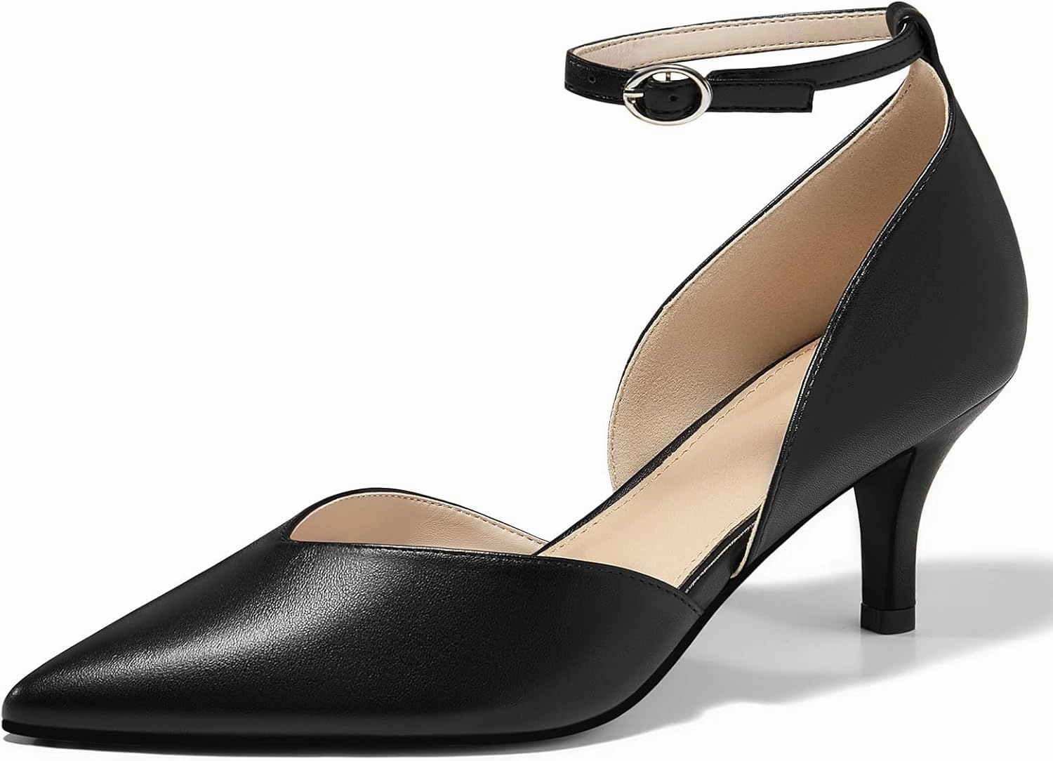 Womens Kitten Heels Comfortable Low Heel Dress Shoes Pointed Toe Ankle Strap Cutout D'Orsay Wedding Party Pumps