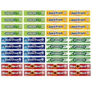 Wrigley's Chewing Gum Assortment 40 Packs - 8 packs of Each (5 Flavors) Doublemint, Spearmint, Juicy Fruit, Big Red, Winterfresh Bulk Gum