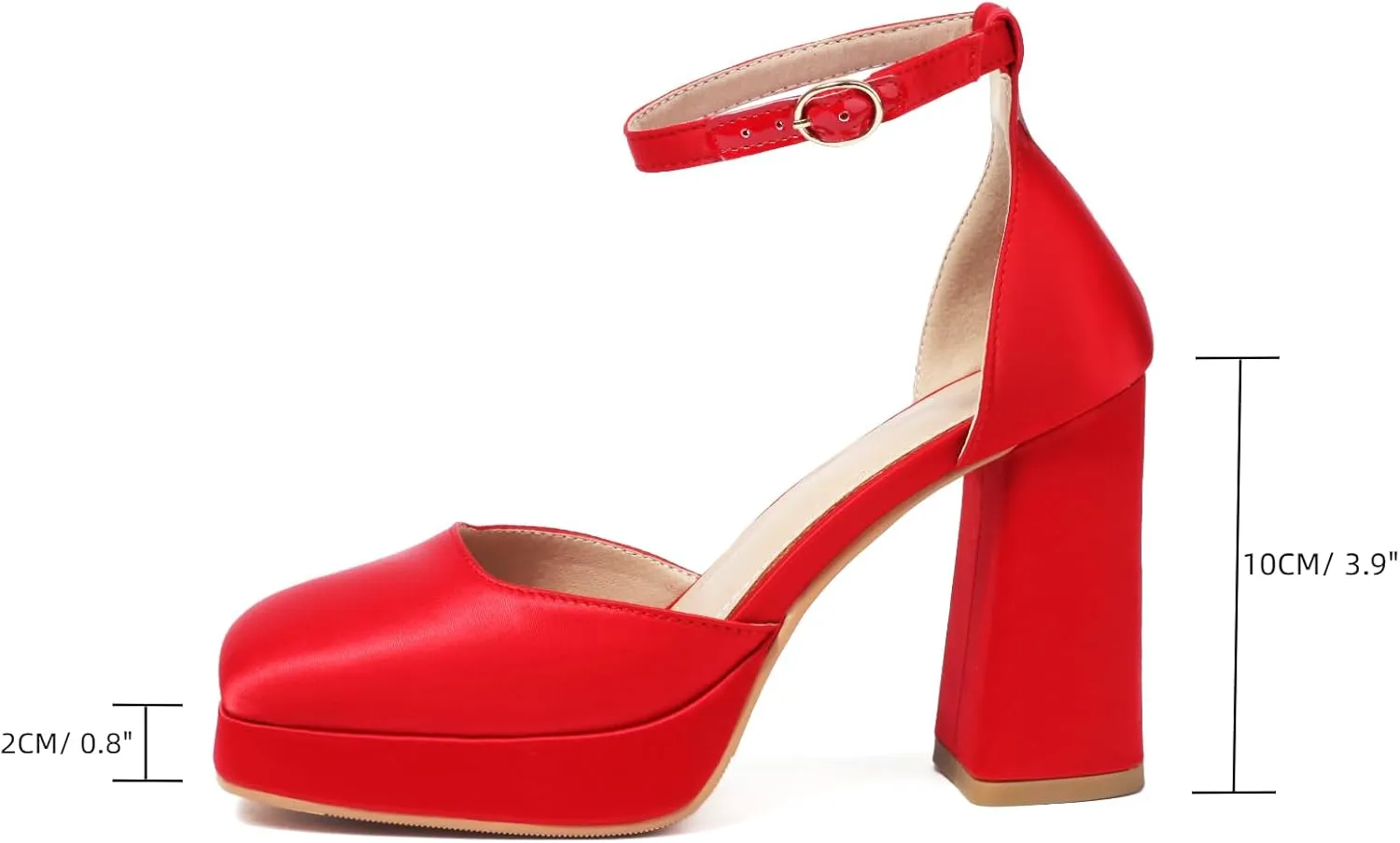 XIEDA Women's Closed Toe Platform Chunky High Block Satin Heels 4 Inch Ankle Strap Party Prom Dress Pumps