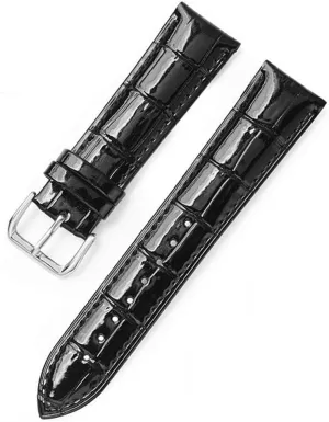 XLCZMYL Leather Bracelets 12mm 14mm 16mm 18mm 20mm 22mm Watch Strap Pin Buckle Shiny Leather Band Wrist Belt Tool,Black,18mm