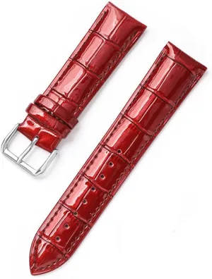 XLCZMYL Leather Bracelets 12mm 14mm 16mm 18mm 20mm 22mm Watch Strap Pin Buckle Shiny Leather Band Wrist Belt Tool,Dark Red,16mm