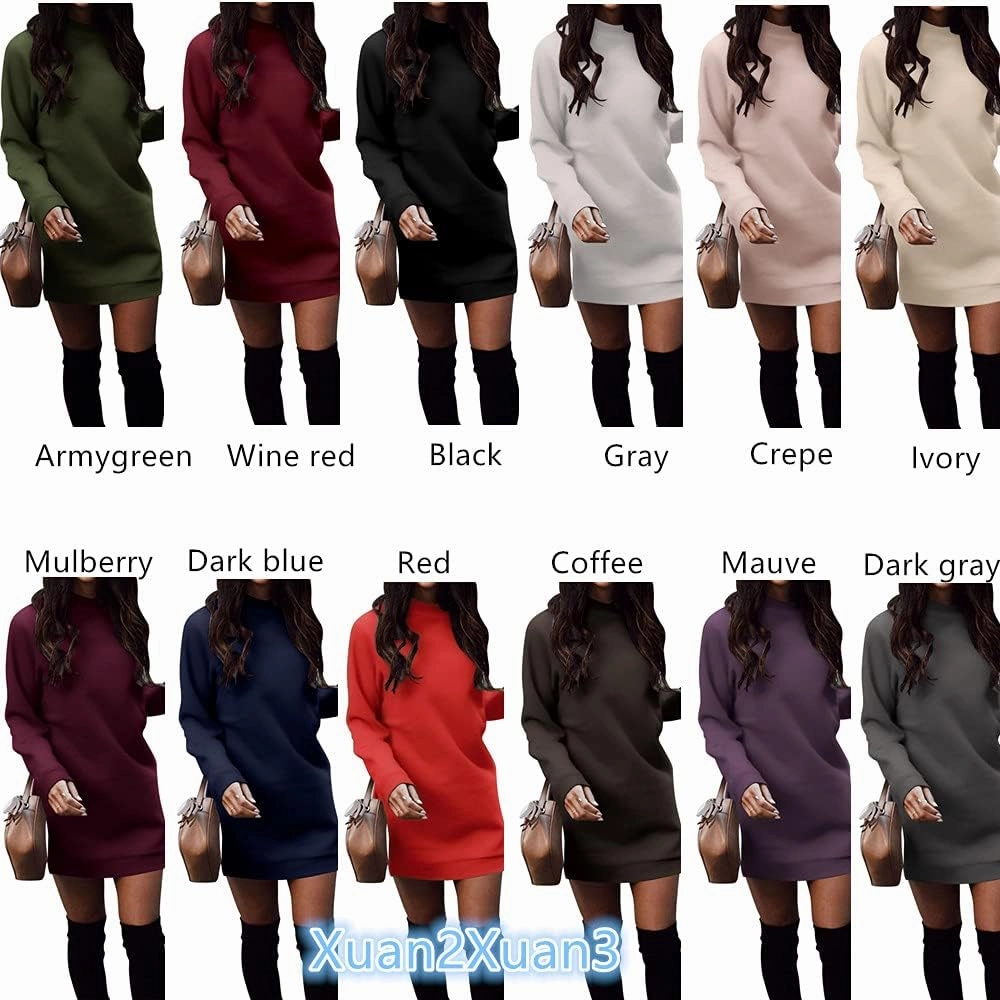 Xuan2Xuan3 Women's Fleece Long Sweatshirt Dress Crewneck Pullover Casual Long Sleeve Bodycon Mini Sweater Dress