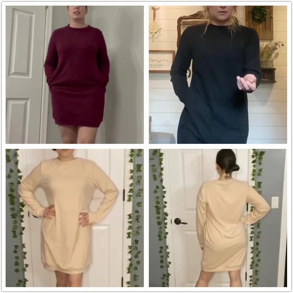 Xuan2Xuan3 Women's Fleece Long Sweatshirt Dress Crewneck Pullover Casual Long Sleeve Bodycon Mini Sweater Dress