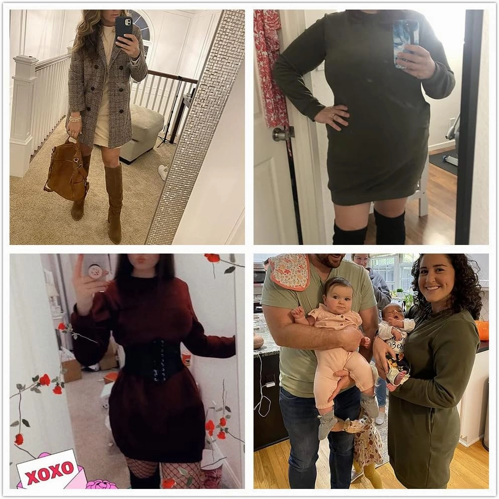 Xuan2Xuan3 Women's Fleece Long Sweatshirt Dress Crewneck Pullover Casual Long Sleeve Bodycon Mini Sweater Dress