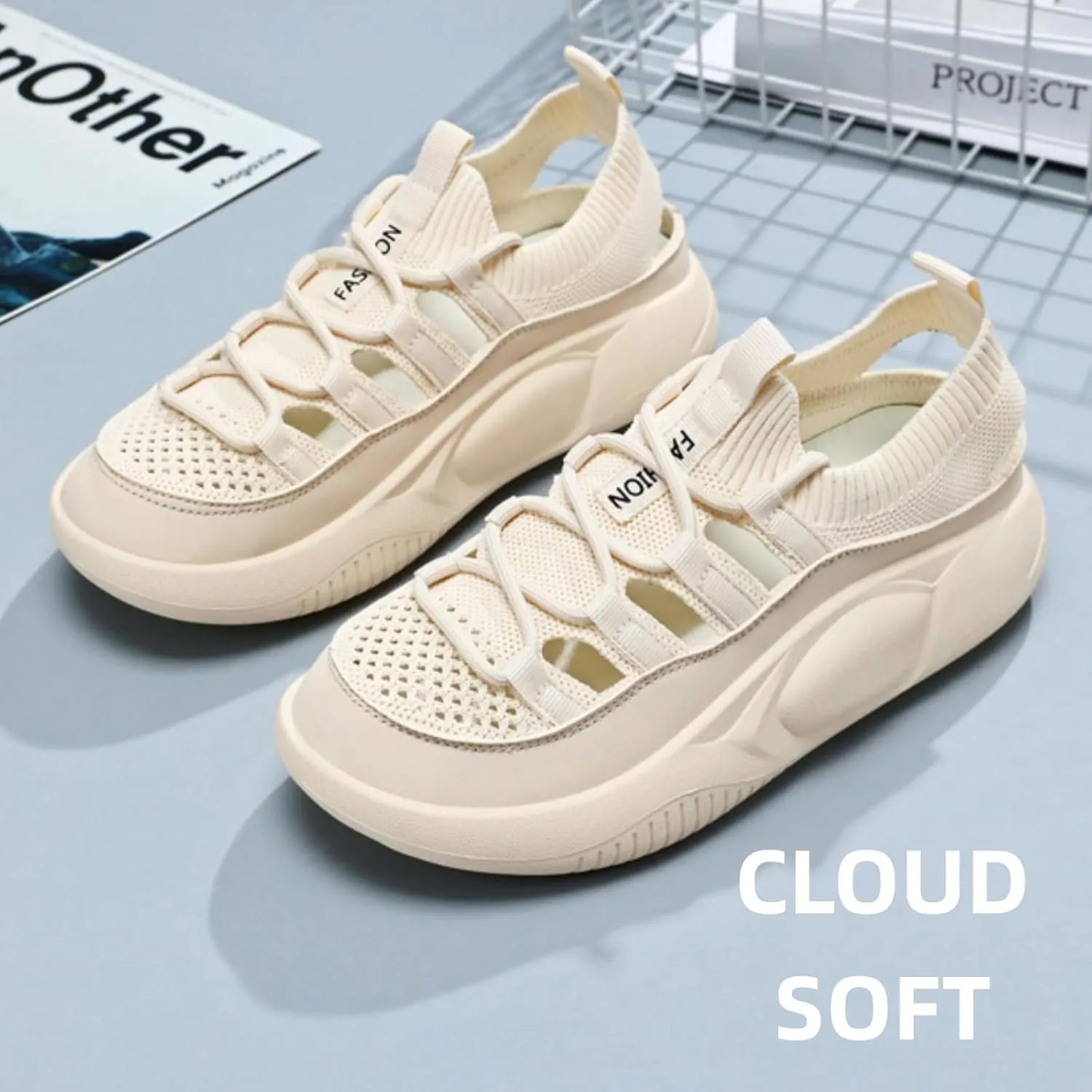 Y2k Cloud Soft Chunky Sneakers for Women's Retro Mesh Breathable Aesthetic Summer Casual Walking Shoes for Travel