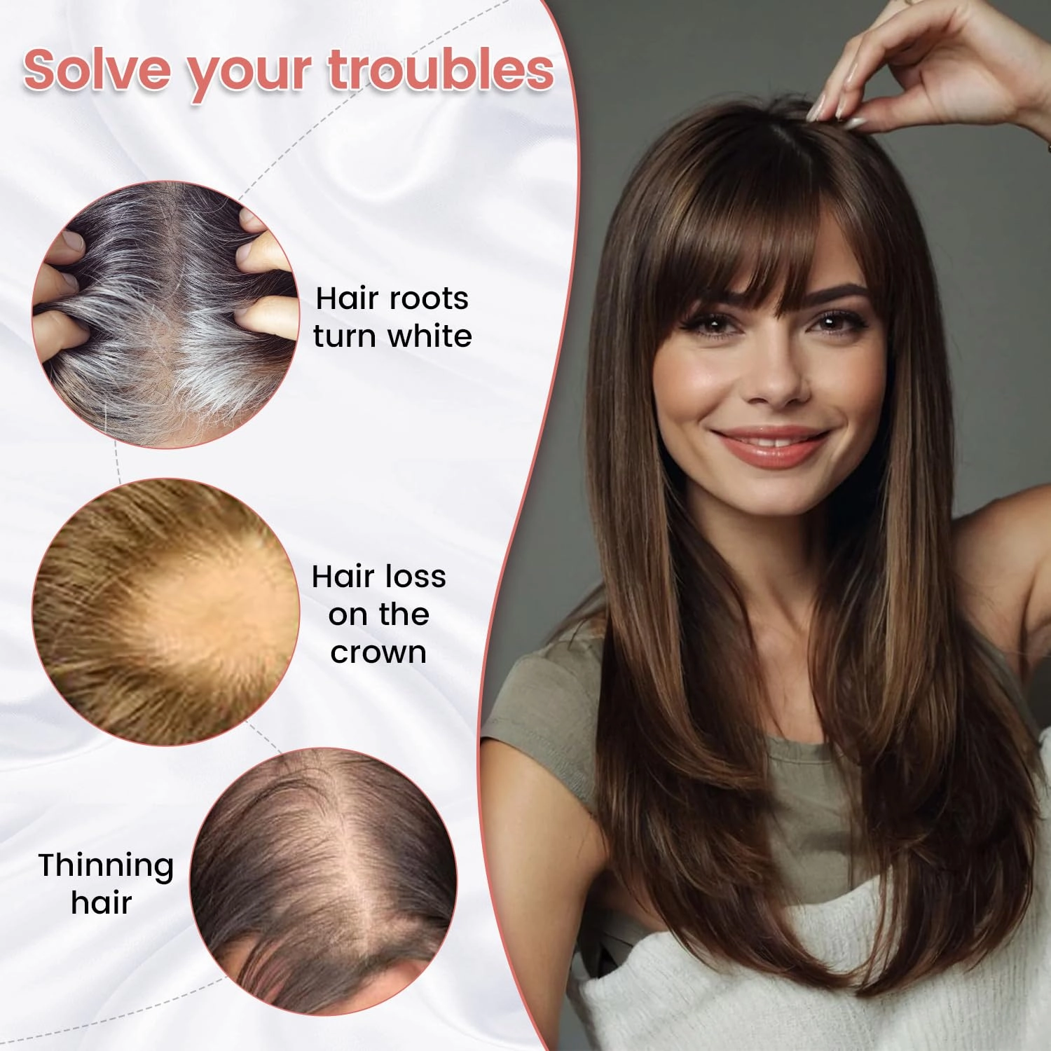 YAMI Hair Toppers for Women Real Human Hair Toppers for Women with Thinning Hair Topper with Bangs Hair Toppers for Women Hair Pieces for Women (Dark Brown)