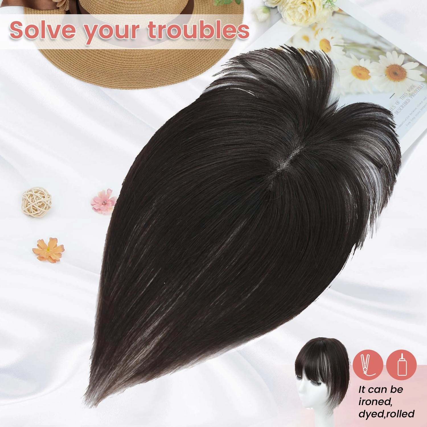 YAMI Hair Toppers for Women Real Human Hair Toppers for Women with Thinning Hair Topper with Bangs Hair Toppers for Women Hair Pieces for Women (Dark Brown)
