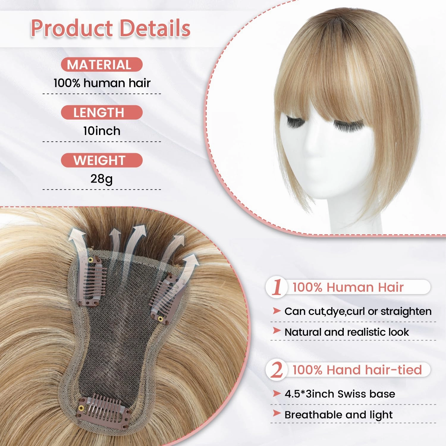 YAMI Hair Toppers for Women Real Human Hair Toppers for Women with Thinning Hair Topper with Bangs Hair Toppers for Women Hair Pieces for Women (Honey Blonde with Dark Brown Root)