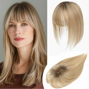 YAMI Hair Toppers for Women Real Human Hair Toppers for Women with Thinning Hair Topper with Bangs Hair Toppers for Women Hair Pieces for Women (Honey Blonde with Dark Brown Root)