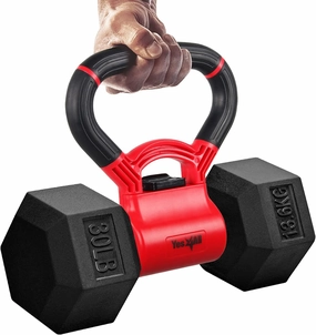 Yes4All Combo Kettle Grip (Single)   Rubber Hex Dumbbell (Single) - 30lbs - Red