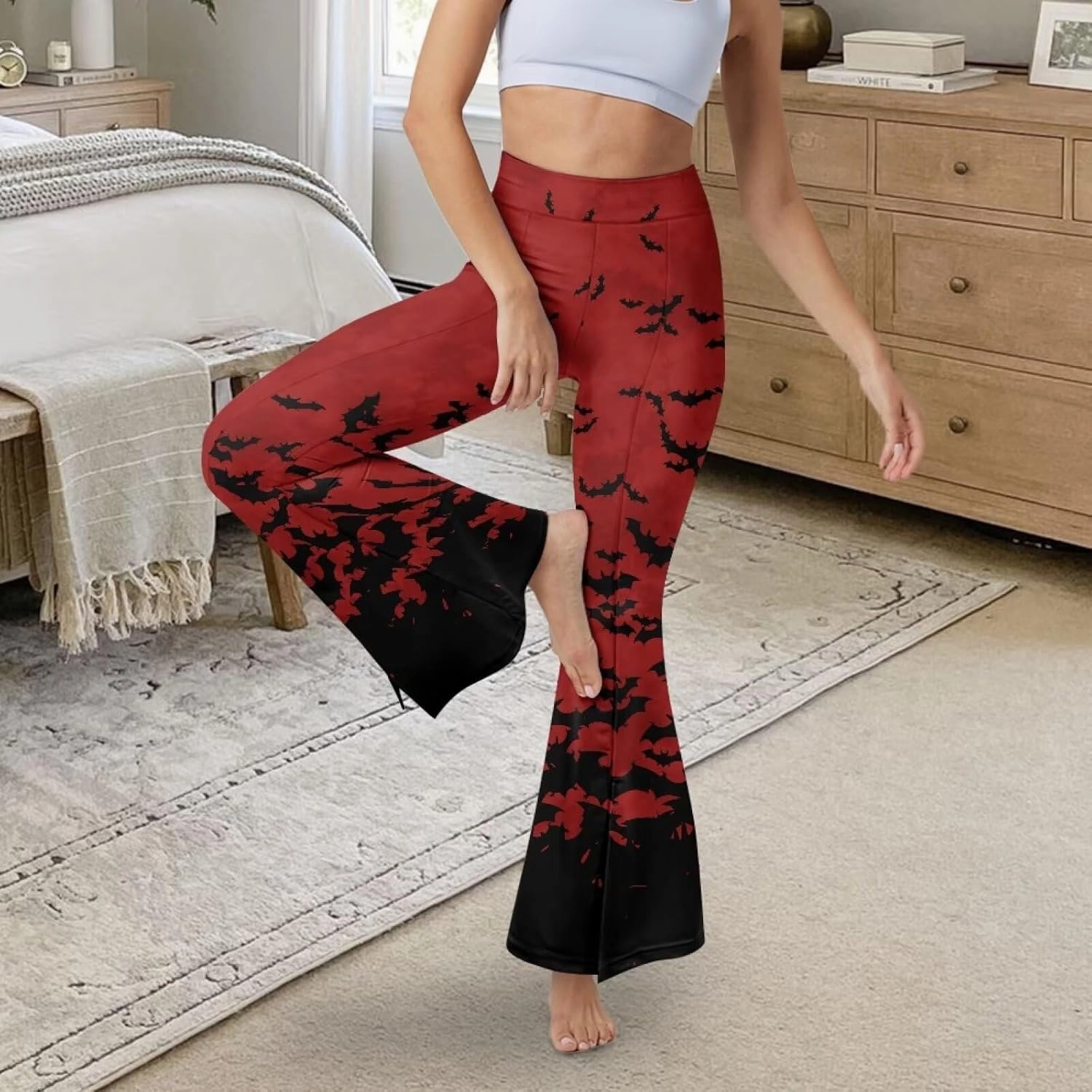 Yoga Pants Womens Flared Leggings Slit Hem High Waist Bootcut Pants Workout Bootleg Pants Plus Size Workout Trousers