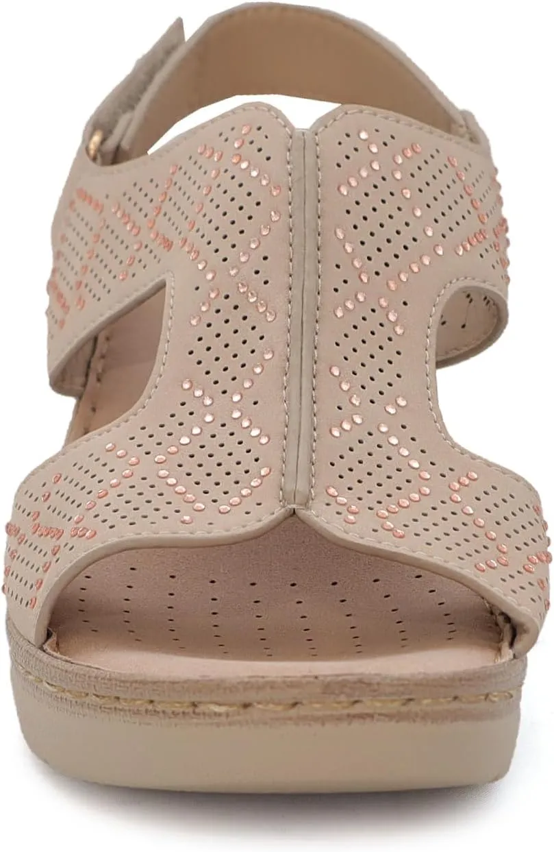 YOKI CRIMSON Women’s Wedge Sandals with Perforated Design, Platform Sandals Women, Women's Sandals Dressy, Summer Sandals