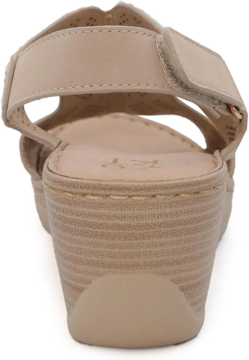 YOKI CRIMSON Women’s Wedge Sandals with Perforated Design, Platform Sandals Women, Women's Sandals Dressy, Summer Sandals