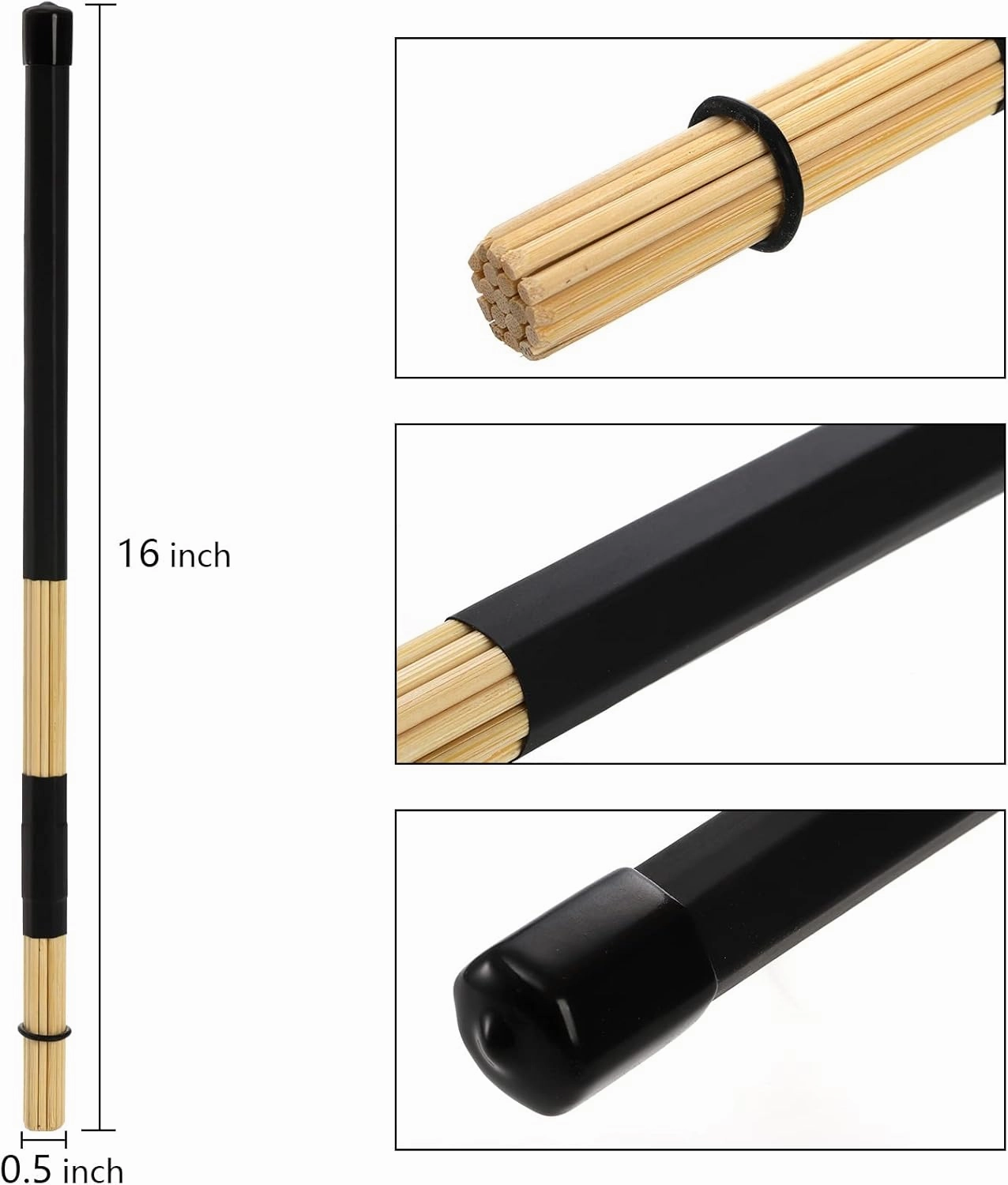 YOUEON 3 Pair 16 Inch Bamboo Hot Rods Drumsticks, 5A Jazz Drum Sticks Constructed of 19 Bamboo Dowels, Rods Drum Brushes for Jazz, Folk, Small Venue and Acoustic Performance