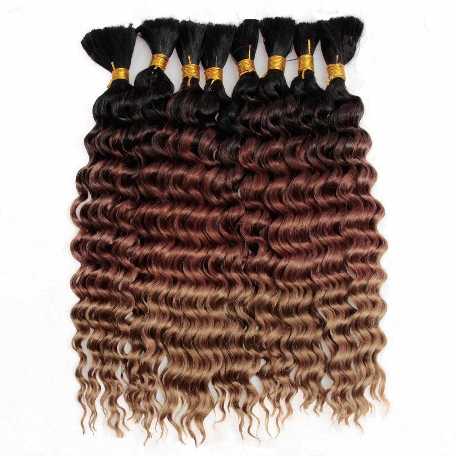 YXCHERISHAIR 8 Packs Boho Hair For Braiding Curly Braiding Hair for Boho Braids Ombre Deep Wave Bulk Hair Wet and Wavy Bohemian Braiding Hair Extensions No Weft(1B/30/27, 14inch)