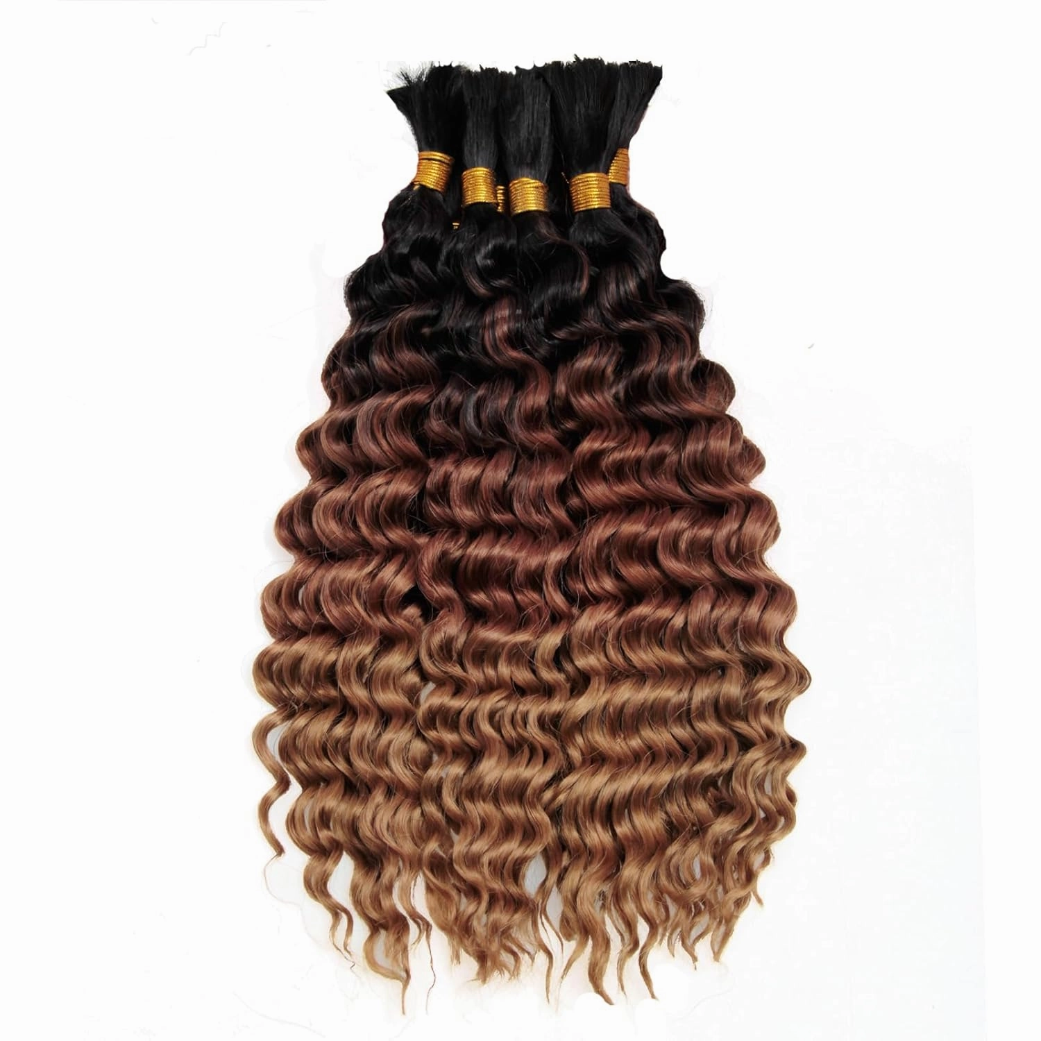 YXCHERISHAIR 8 Packs Boho Hair For Braiding Curly Braiding Hair for Boho Braids Ombre Deep Wave Bulk Hair Wet and Wavy Bohemian Braiding Hair Extensions No Weft(1B/30/27, 14inch)