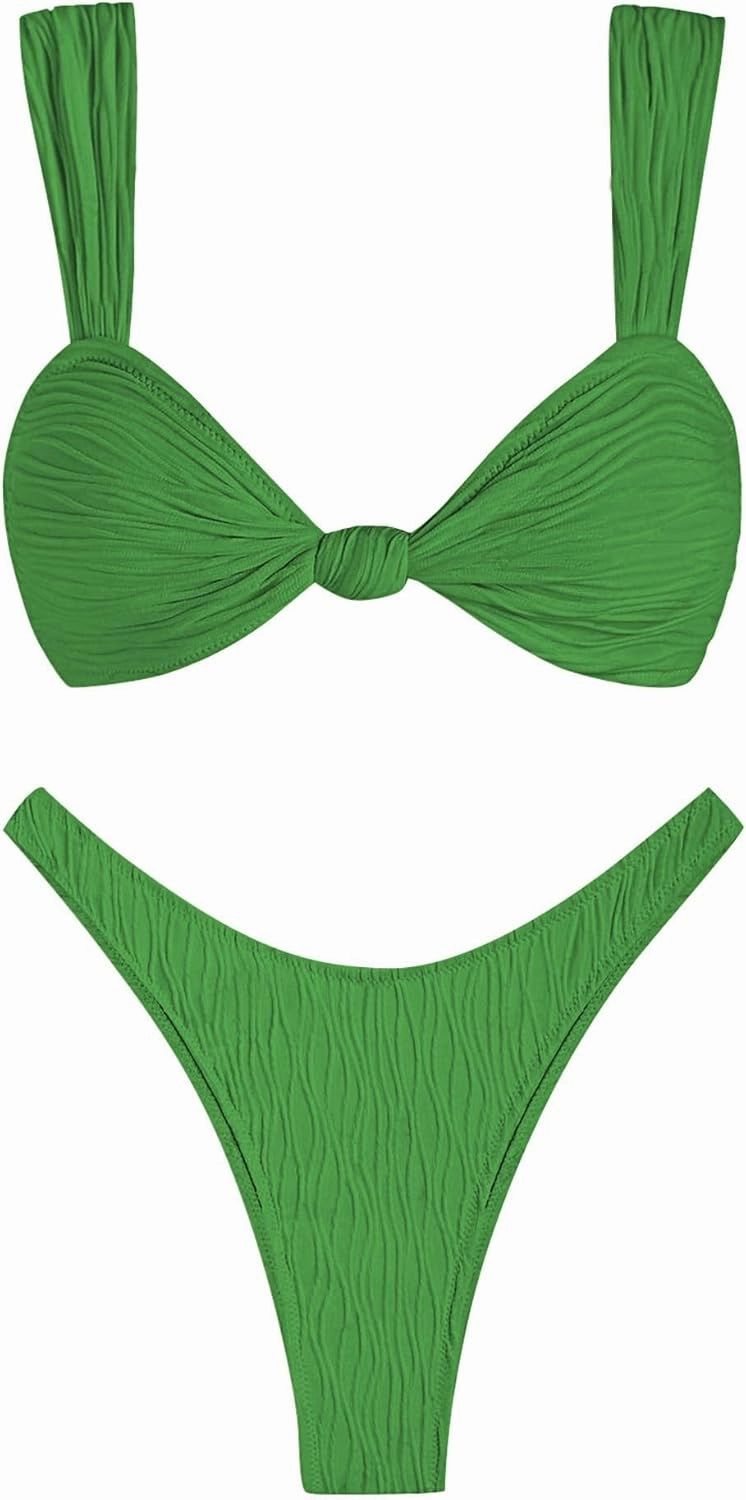 ZAFUL 2025 Cheeky Bikini Sets for Women High Cut Swimsuit Textured Ribbed Bikini Thong Bathing Suit