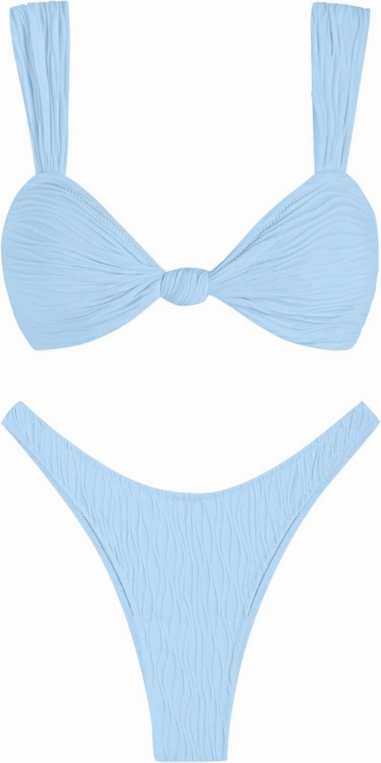 ZAFUL 2025 Cheeky Bikini Sets for Women High Cut Swimsuit Textured Ribbed Bikini Thong Bathing Suit
