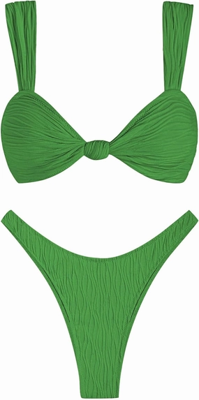 ZAFUL 2025 Cheeky Bikini Sets for Women High Cut Swimsuit Textured Ribbed Bikini Thong Bathing Suit