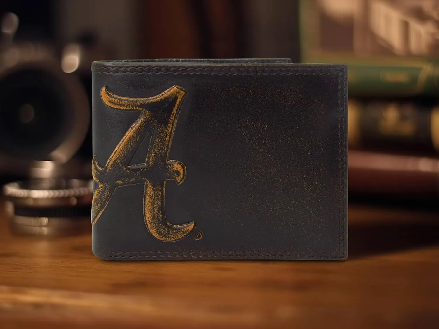 ZEP-PRO NCAA Alabama Crimson Tide Burnished Leather Bifold Wallet, Slim Stylish for Men