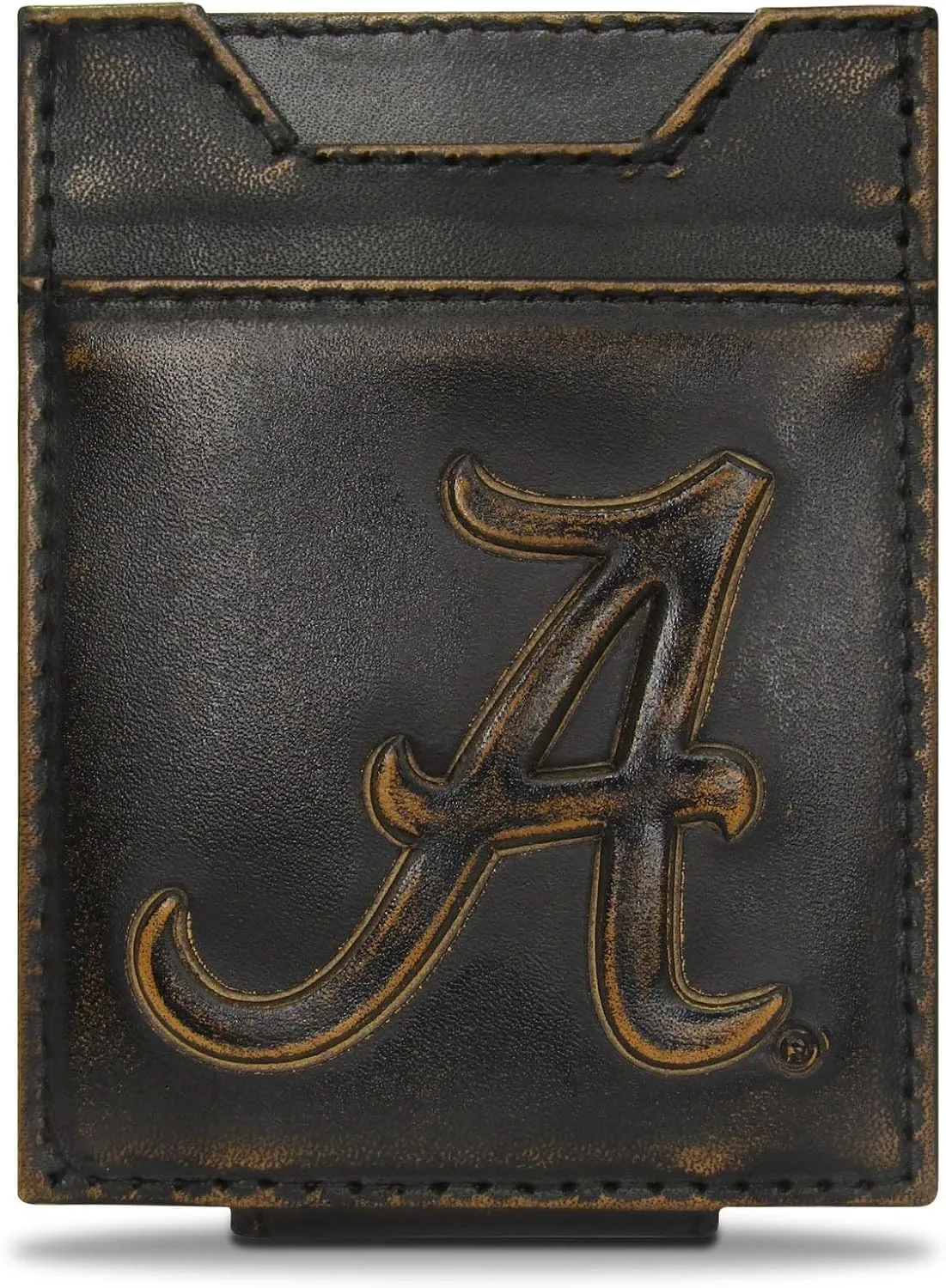 ZEP-PRO NCAA Alabama Crimson Tide Burnished Leather Magnetic Front Pocket Wallet, Slim Stylish for Men