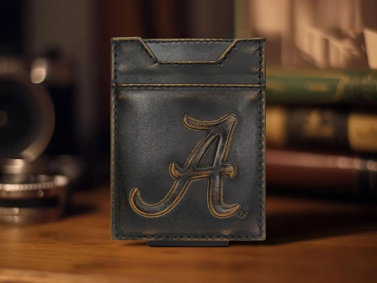 ZEP-PRO NCAA Alabama Crimson Tide Burnished Leather Magnetic Front Pocket Wallet, Slim Stylish for Men
