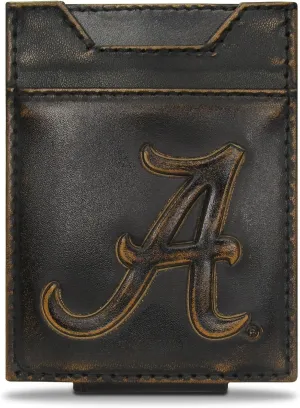 ZEP-PRO NCAA Alabama Crimson Tide Burnished Leather Magnetic Front Pocket Wallet, Slim Stylish for Men