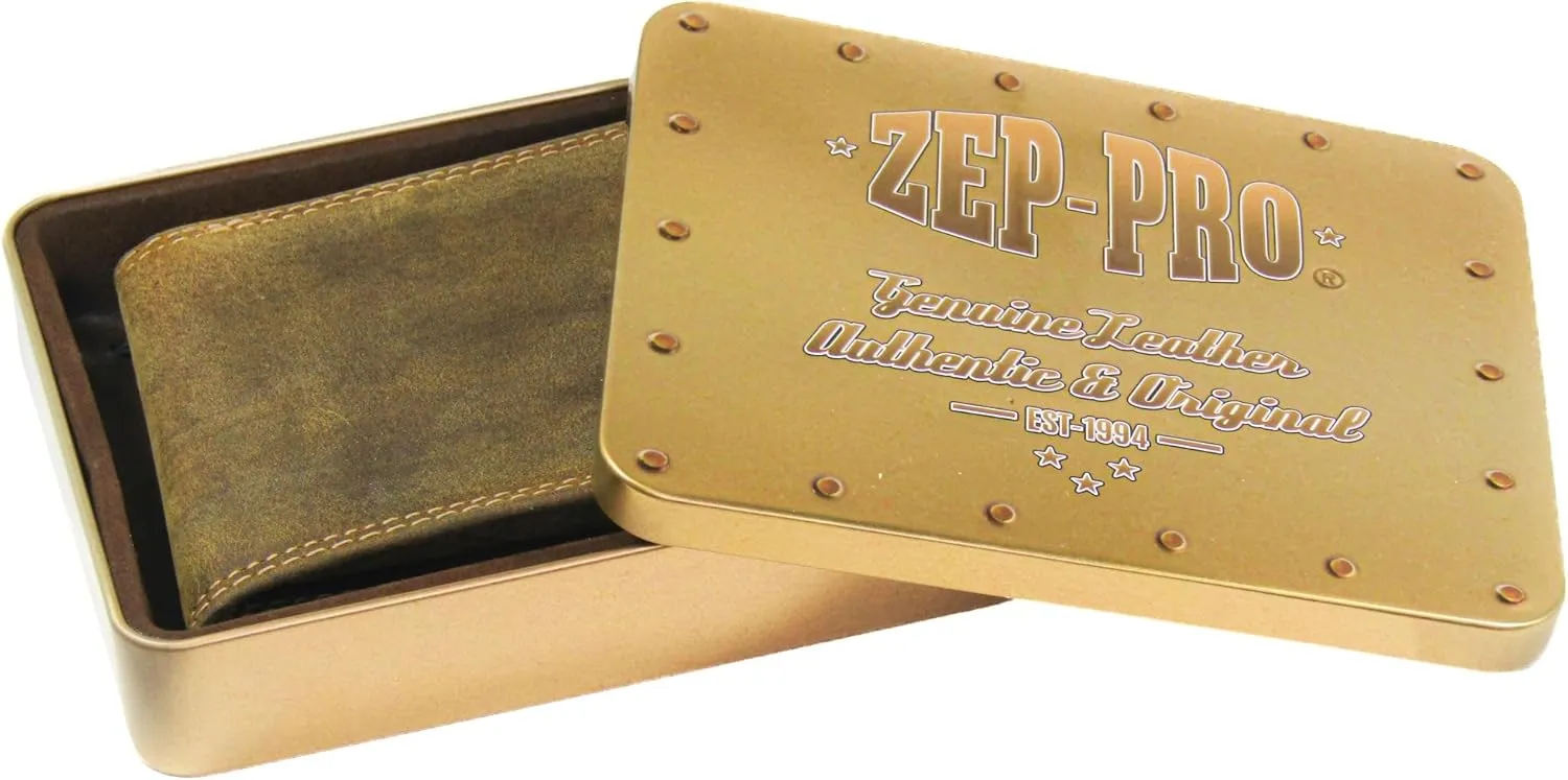 ZEP-PRO NCAA Alabama Crimson Tide Vintage Tan Leather Bifold Wallet, Slim Stylish for Men