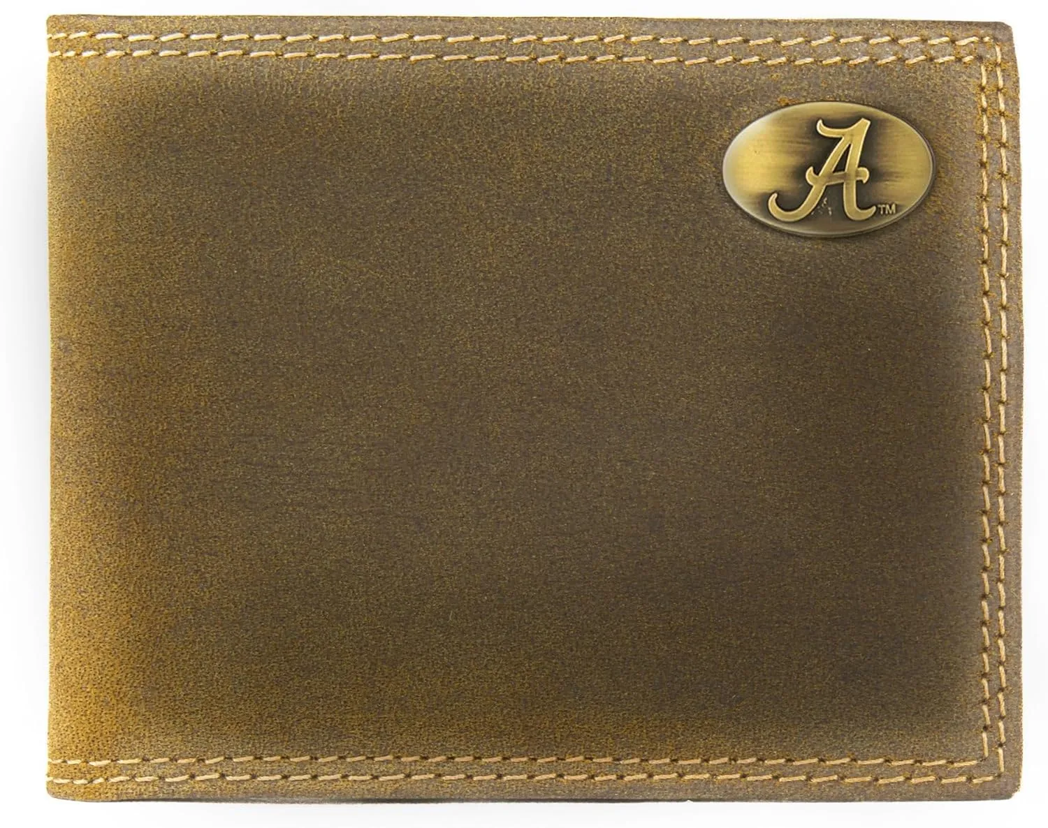 ZEP-PRO NCAA Alabama Crimson Tide Vintage Tan Leather Bifold Wallet, Slim Stylish for Men