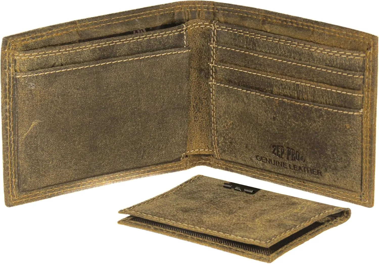 ZEP-PRO NCAA Alabama Crimson Tide Vintage Tan Leather Bifold Wallet, Slim Stylish for Men