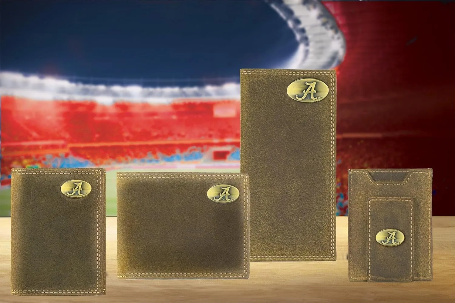 ZEP-PRO NCAA Alabama Crimson Tide Vintage Tan Leather Magnetic Front Pocket Wallet, Slim Stylish for Men