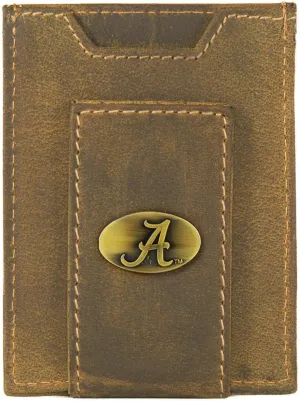 ZEP-PRO NCAA Alabama Crimson Tide Vintage Tan Leather Magnetic Front Pocket Wallet, Slim Stylish for Men