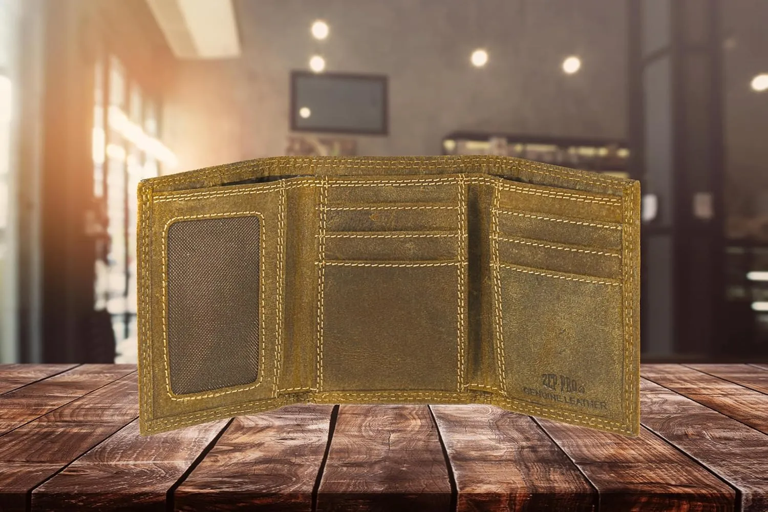 ZEP-PRO NCAA Alabama Crimson Tide Vintage Tan Leather Trifold Wallet, Slim Stylish for Men