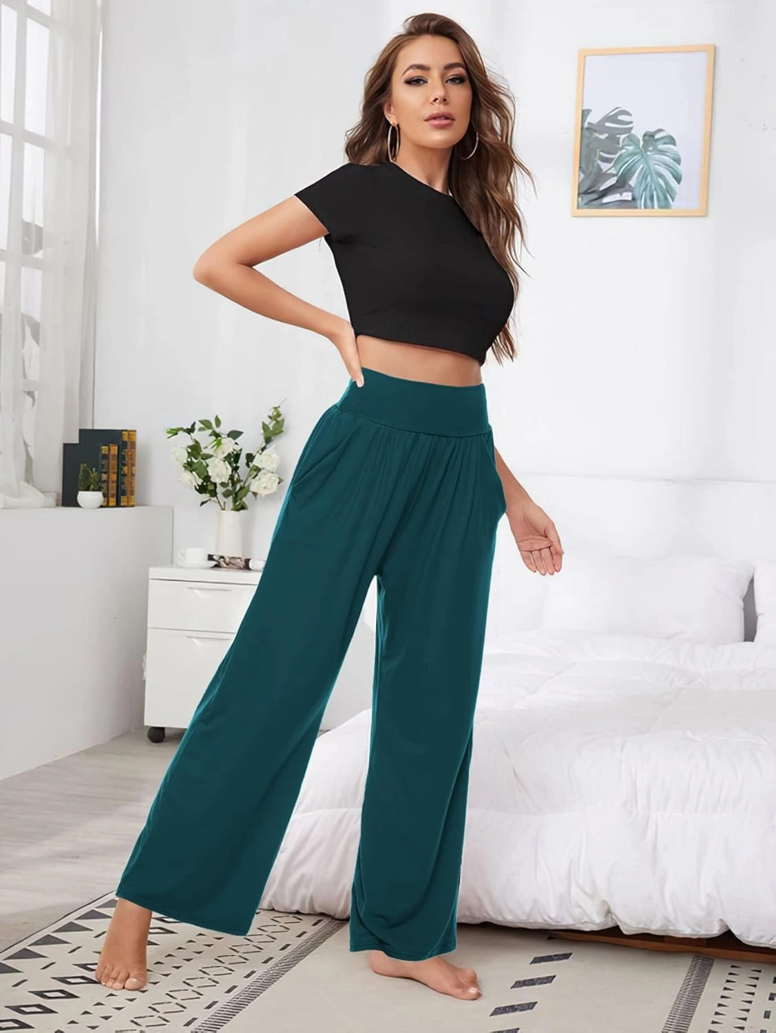 ZJCT Womens Yoga Sweatpants Comfy Loose Casual Wide Leg Lounge Joggers Pants with Pockets
