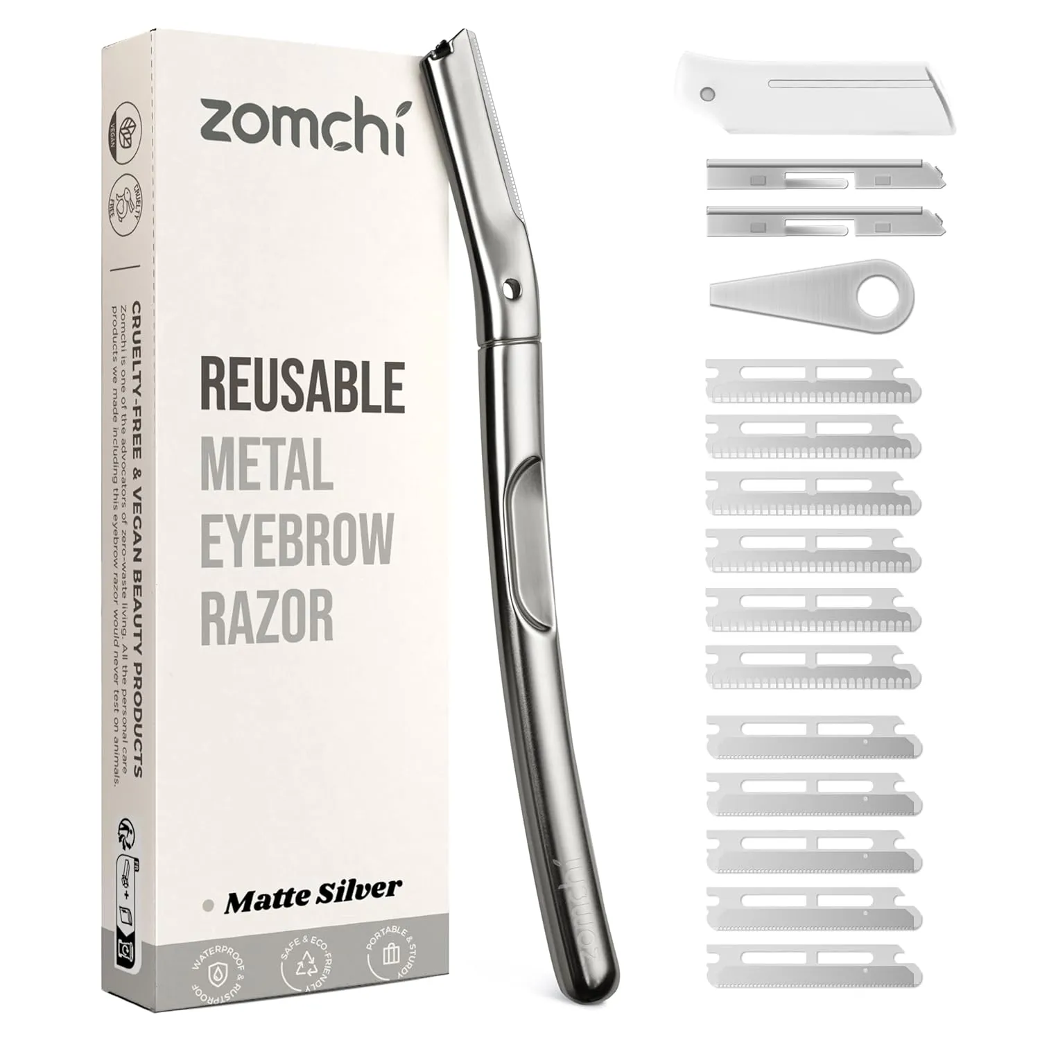 ZOMCHI Dermaplaning Tool, Dermaplaning Razor for Women & Men, Reusable Eyebrow Razor with 11 Refill Blades, Facial Razor Removes Peach Fuzz, Exfoliates Skin (Matte Silver)